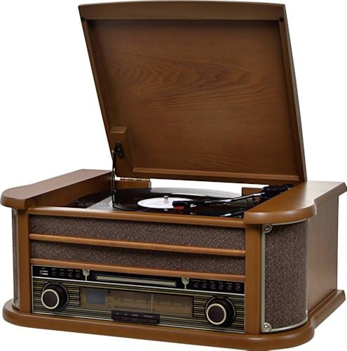 Reflexion HIF2004BT Retro Stereoanlage Funkempfang, Bluetooth®, Plattenspieler, CD, USB, Inkl. Fernbedienung 2 x 40 W