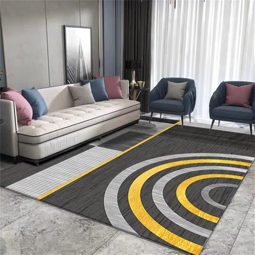 Kunsen 300X400CM Weich Gelber schmutzabweisender pflegeleichter moderner geometrischer Teppich Eingangsbereich Grauschwarz Schlafzimmer XXL