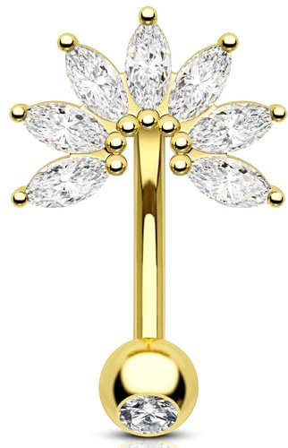 OUFER 16G Gold Eyebrow Piercing Jewellery Blume Rook Barbell Edelstahl 316L Klar CZ Knorpel Ohrpiercing 8 mm Helix Ring für Damen Lip Bar