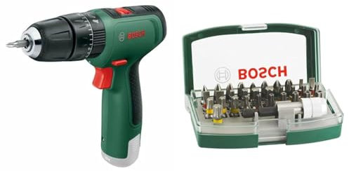 Bosch Cordless Hammer Drill EasyImpact 1200 (Without Battery, 12 Volt System, in Carton Packaging) + 32pc. Screwdriver Bit Set (PH-, PZ-, Hex-, T-, TH-, S-Bit, Accessories Drill and Screwdriver)