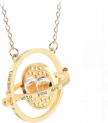 Time Turner Necklace - Gold 360° Rotating Hourglass Pendant - Stylish Unisex Gift for Fans of Harry Potter Jewellery