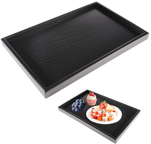 Tablett Schwarz Rechteckig, Holz Tablett Rechteckig | Rechteckiges Serviertablett aus Holz, Küchentablett, für Zuhause, Küchenutensilien, Restaurants und Bars (30 x 20 x 2cm)
