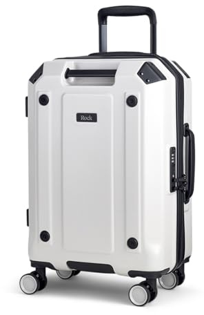 Rock Alpine Small 39/45L Expandable Suitcase - White | Durable ABS/PC Shell - Corner Protectors - Telescopic Handle - 3.3kg Weight - 55 x 37 x 25/28.5cm - Swivel Wheels & TSA Lock