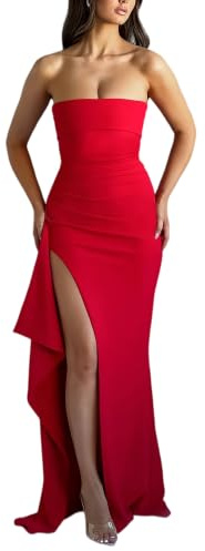 Zesoyne Womens Strapless Maxi Dress High Slit Long Gown | Tube Top Dresses, Irregular Hem, Ruched, Elegant Outfit for Evening, Party, Cocktail, Wedding, Prom