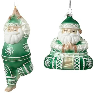 Christbaumschmuck Glas 17cm - Yoga Santa Claus Figur zum Aufhängen - 1 Stück sortiert - mundgeblasen - Weihnachtsbaum Anhänger für Weihnachten - Christbaumanhänger & Weihnachtsbaumschmuck - Grün
