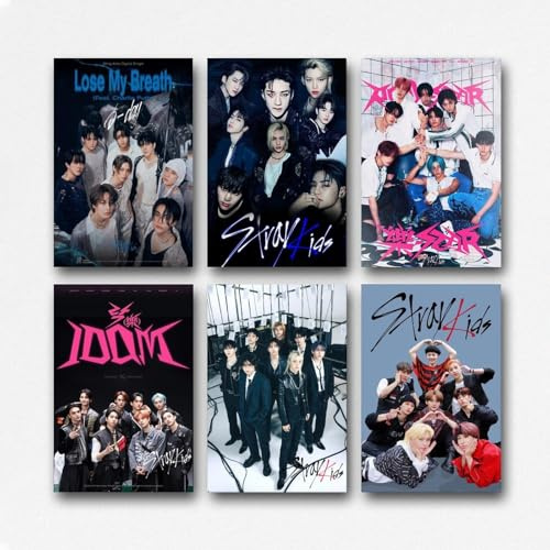BELNQDHPO A Set Of 6 Vintage Stray Poster Kids Skz Kpop Music Korean Group Für Zimmer, Ästhetische Leinwand-Wandkunst, Schlafzimmer-Dekor Posters 08x12inch(20x30cm)