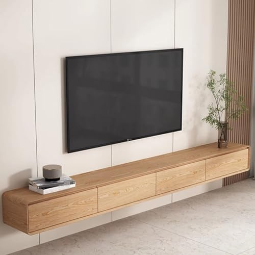 Easnuroz Floating TV Stand Floating TV Stand Unit Wall Mounted TV Cabinet With Storage & Rounded Edges Modern TV Media Console(Wood-B,240 * 20 * 24cm)