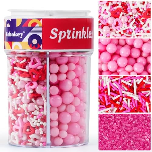 Sucre Coloré La Saint-Valentin 185 g - Rose et blanc Le cœur Perles comestibles Décorations en Sucre pour Gâteaux, Bûches, Cupcakes