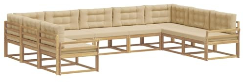 vidaXL Outdoor-Sofagarnitur mit Kissen 9 pcs Weiß und Beige, Zeitgemäße Gartenmöbel, modernes Sofa-Set, gemütliche Lounge für den Pool, Sitzgruppe für den Garten