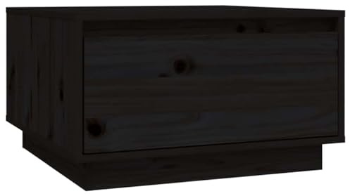 PUGYNBK Couchtisch Schwarz aus Massivholz Kiefer mit Schublade, 55x56x32 cm, Stabiler Holztisch mit Schwebebeinen für Ordnung und Stauraum, pflegeleicht