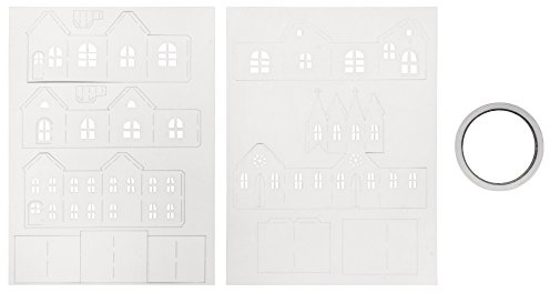 Rayher 67240000 Papierbausatz Lichterdorf 5tlg.,FSC 100%, inkl. Klebeband, SB-Btl 2Bogen, beige/weiß