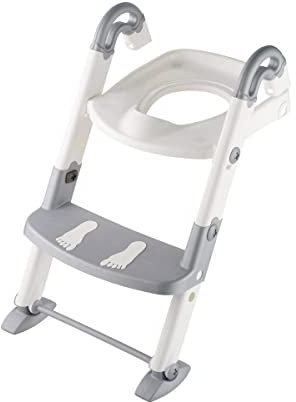 Kidskit Toilettentrainer 3in1, 3-farbig - Babytoilettentrainer - Toilettentrainer - Babyleiter - Babytreppe - Kinderwcsitz - Kindertoilettentrainer - verstellbar - weiss