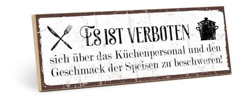 TypeStoff Holzschild mit Spruch – KÜCHENPERSONAL UND GESCHMACK – im Vintage-Look mit Zitat als Geschenk und Dekoration zum Thema Küche und kochen - HS-00387