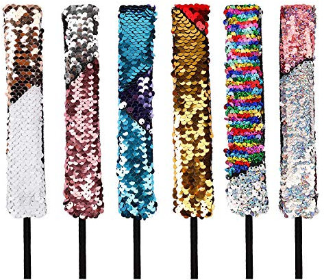 MaoXinTek Glitzer Haarbänder Pailletten Stirnbänder Elastische Reversibel Haar Kopfbedeckung 6 stücke für Frauen und Mädchen Meerjungfrau Party Dekoration