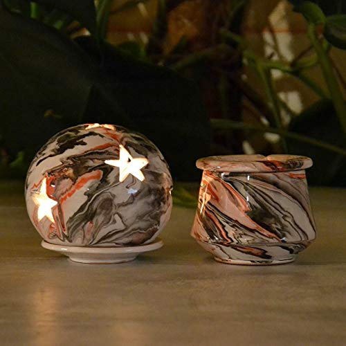 YODECO - Portacandela a sfera in marmo rosso, nero e bianco, misura piccola