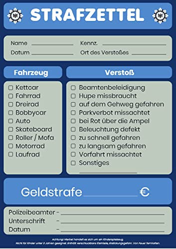 HDmirrorR K-S-S Polizei Strafzettel Strafzettelblock 25 Seiten für Karneval/Fasching/Kindergeburtstag/Mitgebsel/Mitbringsel