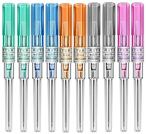 Unihubys Katheter-Piercing-Nadeln - 50 Stück gemischte Größen 14G, 16G, 18G, 20G und 22G Ohrnasen-Piercing-Nadeln IV Katheter-Nadeln für Piercing-Tattoo-Werkzeuge, Piercing-Kit, Piercing-Zubehör