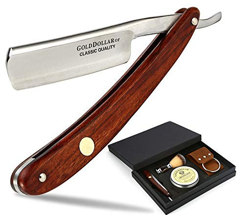 Straight Razor GOLD DOLLAR Wooden Handle Retro Shaving For Men & Barber Shaving Ready Without Stabilizer