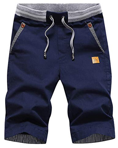 ZOXOZ Kurze Hosen Herren Shorts Sommer Freizeit Chino Stretch Kurze Hose Herren Baumwolle mit Taschen Navy Blau L