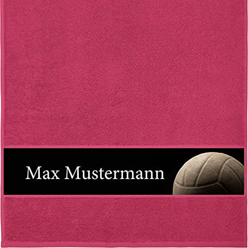 Manutextur Handtuch mit Namen - personalisiert - Motiv Volleyball - viele Farben & Motive - Dusch-Handtuch - Fuchsia - Größe 50x100 cm - persönliches Geschenk mit Wunsch-Motiv und Wunsch-Name
