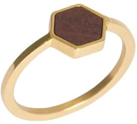 Kerbholz - Holzschmuck Damen - Hexa Ring Gold - dünner Damen Schmuck Ring in gold - Edelstahlring mit echtem Holz - Schmuck Geschenk für Frauen(Gold, XS)