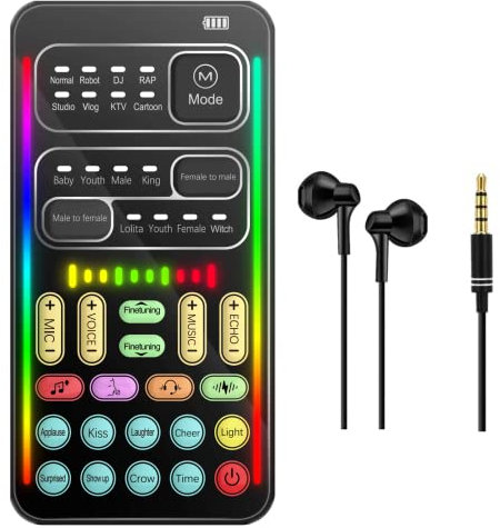 sktome Changeur de voix portable, carte son i9 de 2e génération, panneau sonore Cool Lights – Disguiser/modulateur vocal pour PS4/PS5/Xbox One/PC/téléphone/ordinateurs portables avec fonctions vocales