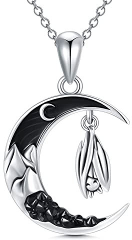 Shusukue Halloween Fledermaus Kette 925 Sterling Silber Fledermaus Schmuck Gothic Fledermaus Halbmond Kette Fledermaus Anhänger Schmuck Geschenke für Frauen Damen