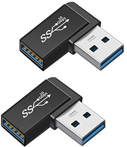 GELRHONR USB auf USB Adapter, rechtwinkliger USB 3.1 Typ A Buchse auf Stecker, 90° Winkel USB 3.1 Adapter Extender Datenübertragung, 10 Gbit/s, für Computer, Laptops, Drucker, 2 Stück- Schwarz