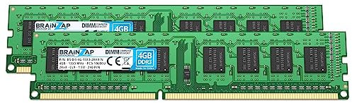 BRAINZAP Barrette de mémoire RAM DDR3 DIMM PC3-10600U 2Rx8 1333 MHz 1,5 V CL9 pour ordinateur (2 x 4 Go)