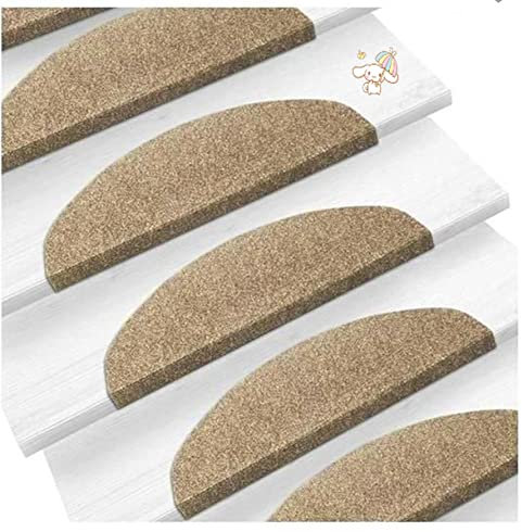 HUOLE Stufenmatten | Halbrund oder Eckig | Treppenmatten | Strapazierfähig & pflegeleicht | Sisal Stufenmatten im 15er Set | 100% Naturfaser | sicherer Halt auf Ihrer Treppe | halbrund(braun (15))