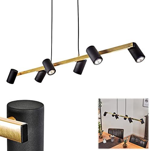 Pendelleuchte Zuoz, moderne Hängelampe aus Metall in Schwarz/Messingfarben, Hängeleuchte mit verstellbaren Schirmen, Höhe max. 156,5 cm, Länge 115 cm, 6-flammig, 6 x GU10, ohne Leuchtmittel
