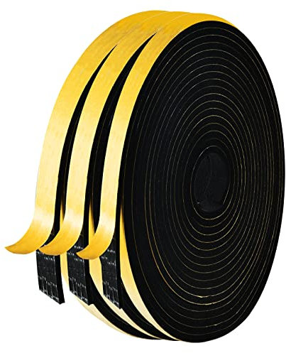 AiQInu Fensterdichtung Dichtungsband Selbstklebend,12mm(B) x 3mm(D)/15m(L) Hohe Dichte Isolierung Moosgummi Abdichtband,Flammhemmend Schaumstoffband Türdichtung Fenster