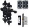 XFORT Smithy's Range Fleur De LYS Lever Bathroom Pack Black Antique, Complete Set with Bathroom Handles, 65mm Mortice Bathroom Lock and 75mm Hinges, Door Handles Set for Internal Wooden Doors.