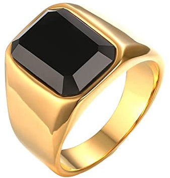 Daesar Männer Ring Personalisiert Gold, Edelstahl Ringe für Herren mit Achat Siegelring Partnerringe Freundschaftsringe Große 57 (18.1)