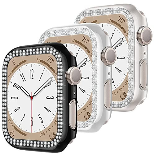 Diamond Case per Apple Watch Series 6/5/4/SE 40mm,Cristallo Bling da donna,Cover PC HD antigraffio per iWatch[3 pack],[Nessuna protezione per lo schermo],Nero/Argento/Trasparente