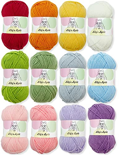 Lily's Lyric Vibrant Yarn 12-Pack of 50g/1.8oz | 120m/130yd | #2 Fine (Sport) | Yarn for Crocheting and Knitting