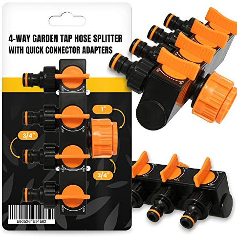 4-Wege Wasserhahn Verteiler Adapter Absperrhähnen Schlauchkupplung Wasserverteiler Zu Gartenschlauch Gartenventil Bewässerung Gartenzubehör Gartenarmaturen 3/4''Hahnadapter mit 1''Reduzierstück