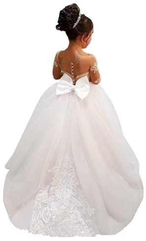 BABYONLINE D.R.E.S.S. Robe Boheme Chic Enfant Mariage Longue Robe de Cérémonie Fille Manches Longues Beige 5 Ans