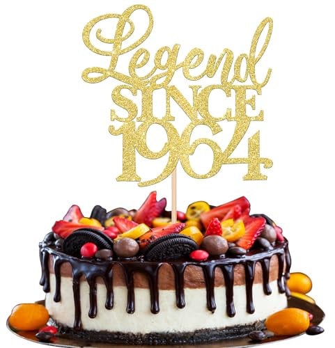Xsstarmi 1 Pack Legend Since 1965 Cake Topper Sixty Cheers to 60th Birthday Hello 60 and Fabulous Cake Pick Decoration for 60th Birthday Wedding Anniversary Party Cake Decorations Glitter Gold
