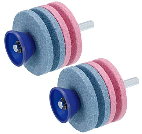 sourcing map Lawn Mower Blade Sharpener, 2Pcs Universal Double Layer Corundum Mower Blade Grinder Stone Wheel for Power Drill Hand Drill, Blue/Pink
