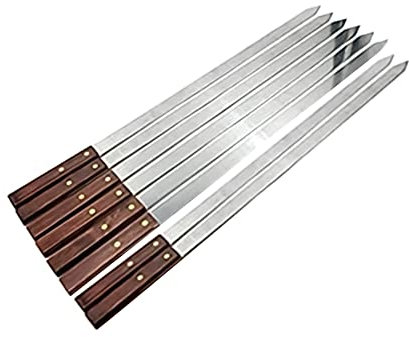 PNJB, Long Barbecue Skewers, Grilling Skewers, Skewer Sticks for BBQ, Barbecue Shish Kebab Sticks, Wooden Handles Long Skewer for Home and Restaurants, (Pack of 8)