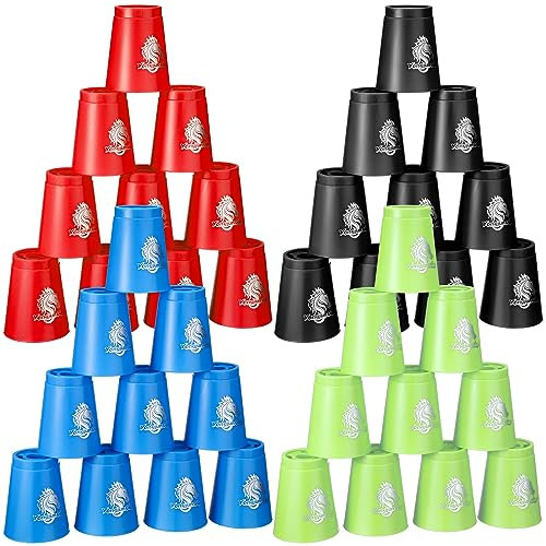 Libima 48 Pcs Sports Stacking Cups Set Classic Stacking Games Speed Training Game for Boy Girl Adult Family Party Challenge Competition Travel Gift, 4 Colors