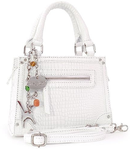 Catwalk Collection Handbags - Damen Umhängetasche Klein - Henkeltasche/Abendtasche - Krokoprägung Leder - Abnehmbarer Schultergurt - RAVEN - Weiß