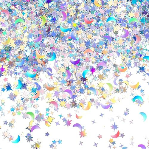 VIEVRE Sterne Konfetti, Konfetti Hochzeit, Etwa 2000 Stück Streudeko, Konfetti Geburtstag, Silber Holographic Stern für Hochzeitsfeier, Geburtstagsfeiern, Handwerk DIY Tisch Streudeko