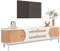 HAINEW Landhausstil TV Schrank TV Lowboard mit Türen und Rattan Schubladen, TV-Ständer mit Rattanseiten, Fernsehschrank für Wohnzimmer Esszimmer (Weiß und Holzfarbe)