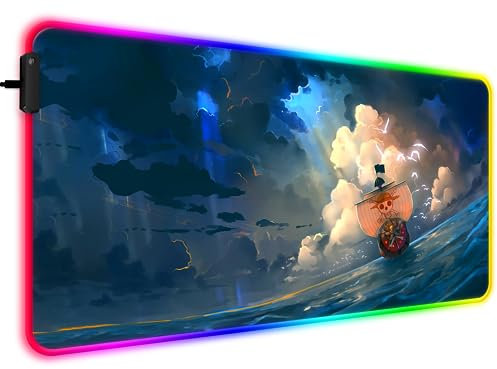 SIASYDF Anime RGB Mouse Pad, Extended Large LED Gaming Home Office Light Up Mousepad, Non-Slip Rubber Base with Stitched Edges Desk Mat for Computer Keyboard and Laptop, Blue