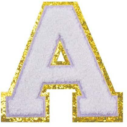 Glitter Chenille Letter Patches White Iron on Letter Patches 4-1/2 Varsity Letter Patches Large Letter Patches for Clothing/Costume/Preppy/Team/Decoration (Gold Edge White-A)