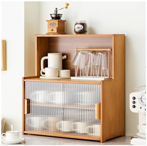 ARMERI Armario Despensa de Cocina, Armario con Puertas de Cristal y Estantes Ajustables, Armario de Almacenamiento Independiente con Soporte de Microondas para Cocina,A,61×55cm/24×21.6in