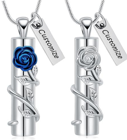 VCCWYQK Kremation Schmuck Rose Blume Urne Halskette mit hohlen Zylinder Kremation Keepsake Urne Anhänger Memorial Lockets für Asche für Frauen Männer (E)