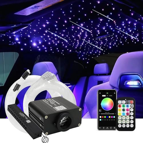 Callsky Upgraded 16W Twinkle Starlight Headliner Kit Shooting Star Twinkle&Sound Activated 450pcs 0.03in 9.8ft Cables Fiber Optic Lighting Meteor Kit for Car Home Ceiling Roof Decor